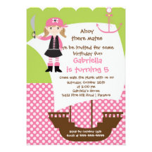 Pirate Ahoy Mates Birthday Party Invitation Girl