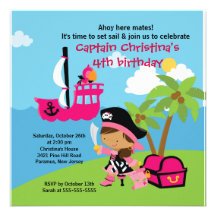 Pirate Ahoy Mates Birthday Party Invitation Girl