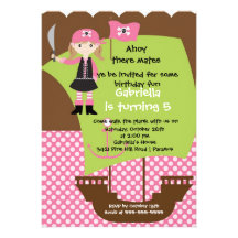 Pirate Ahoy Mates Birthday Party Invitation Girl