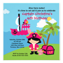 Pirate Ahoy Mates Birthday Party Invitation Girl