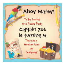 Pirate Birthday Party and Treasure Hunt Personalised Invitations