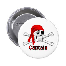 Pirate Captain Skull and Bones Button