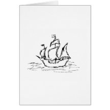 Pirate Ship. Black and White. Greeting Card