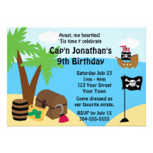 Pirate Treasure Birthday Party Personalized Invites
