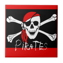Pirates - Black and Red Pirate Skull Ceramic Tiles
