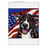 Pitbull Bob with American Flag Greeting Card
