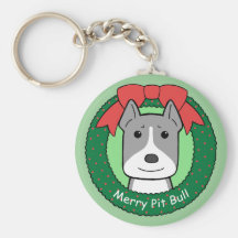Pitbull Christmas Keychain