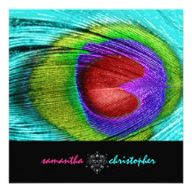 PixDezine Psychedelic Peacock feather Personalised Announcements