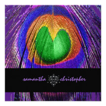 PixDezine Psychedelic Peacock feather Personalized Announcement