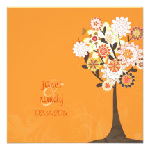 PixDezine retro tree/autumn / fall wedding Personalised Announcements