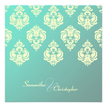 PixDezine Rossellini Damask/ Ivory + Teal Invite