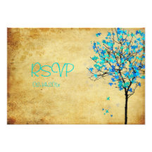 PixDezine rsvp viintage blue maple leaves Personalized Announcement