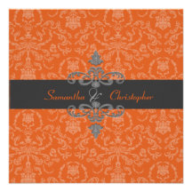 PixDezines Arianna Damask, diy colour, Orange Spic Invitations