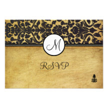 PixDezines Flora Damask, Black+Parchment Custom Invitations