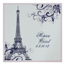 PixDezines La Tour Eiffel+Swirls Personalised Announcements