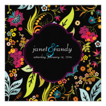 PixDezines retro flora/DIY background colour Personalised Invites