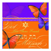 PixDezines retro Papillon, Bat Mitzvah Personalized Announcement