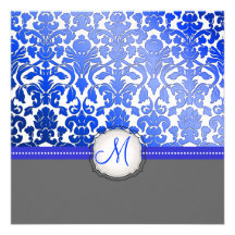 PixDezines royal blue flora damask/diy background Invitation
