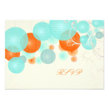 PixDezines rsvp coral+blue  lanterns/diy bckgrnd Personalised Announcements