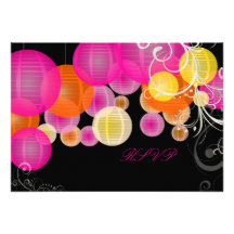 PixDezines rsvp pink/orange/yellow lanterns Personalised Invitations
