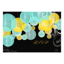 PixDezines rsvp zesty yellow+blue  lanterns Personalized Invitation