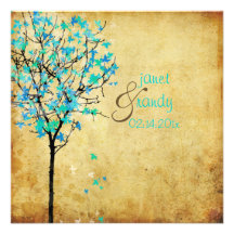 PixDezines vintage maple tree/teal+blue Invitation