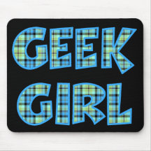Plaid Geek Girl Blue and Green Mouse Pad