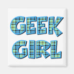 Plaid Geek Girl Blue and Green Refrigerator Magnet
