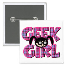 Plaid Geek Girl with Graphic Button