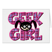 Plaid Geek Girl with Graphic Cards