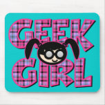 Plaid Geek Girl with Graphic Mouse Pads
