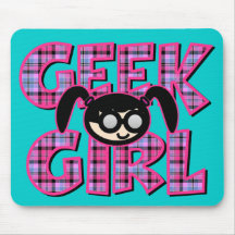 Plaid Geek Girl with Graphic Mouse Pads
