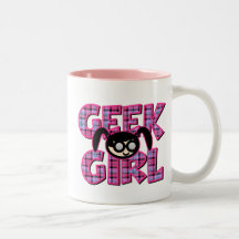 Plaid Geek Girl with Graphic Mug