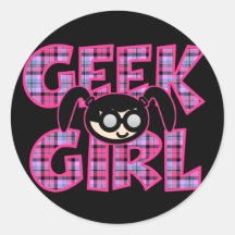Plaid Geek Girl with Graphic Sticker