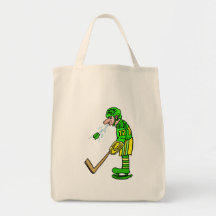 Player spitting out puck bags