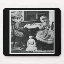 Playing Dominoes Vintage Stereoview (Grayscale) Mousepad