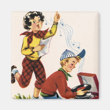 Playing Fifties Records Refrigerator Magnets