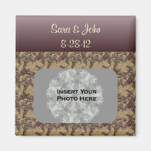 Plum Brown Flowers Wedding Photo Magnet