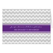 Plum Grey Chevrons Engagement Announcement Card