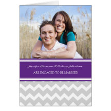Plum Grey Chevrons Engagement Photo Announcement Greeting Card