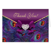 Plum Purple Peacock Thank You Card