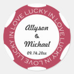 Poker chip lucky in love wedding favour label red round stickers