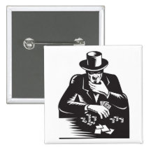Poker Player Gambler Gambling Retro Pinback Button