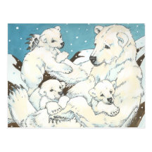 Polar Bear Mother and Cubs Postcard