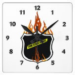 Police Badge Flaming Tattoo Clocks