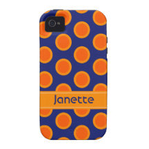 Polka dot oranges on blue name iphone4S tough case Vibe iPhone 4 Case