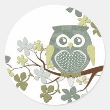 Polka Dot Owl in Tree Round Sticker