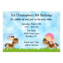 Pony Party Birthday Invitations for Boys