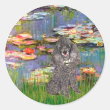 Poodle (8S) - Lilies 2 Round Stickers