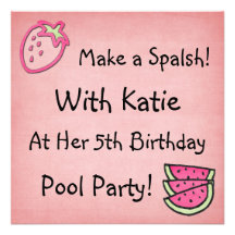 Pool Party Birthday Invitaiton Personalized Invites